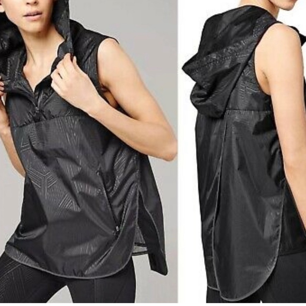 IVY PARK Reflective Print Hooded Sleeveless Vest Jacket Black Gray Size Large